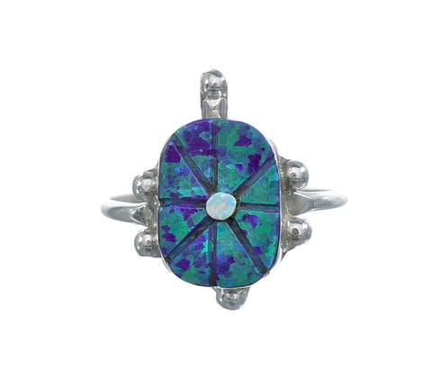 Native American Multicolor Opal Sterling Silver Turtle Ring Size 7-1/2 JX124198